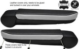BLACK & WHITE 2X REAL LEATHER ARMREST COVERS FITS VW T5 TRANSPORTER CARAVELLE