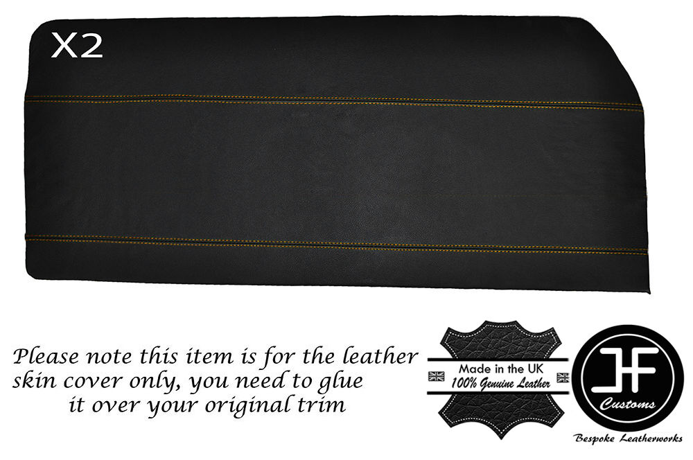 YELLOW STITCH 2X FRONT DOOR CARD SKIN COVERS FITS FORD ESCORT MK1 COUPE 2 DOOR