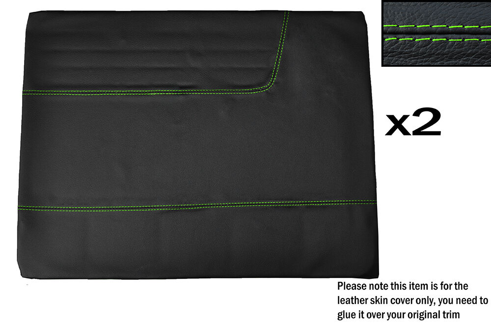 GREEN STITCH 2X FRONT DOOR CARD LEATHER SKIN COVERS FITS FORD 100E CUSTOM NEW