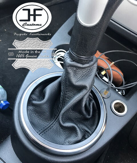 BLACK STITCH REAL LEATHER GEAR GAITER FITS FORD FIESTA MK6 2002-2008 CUSTOM NEW