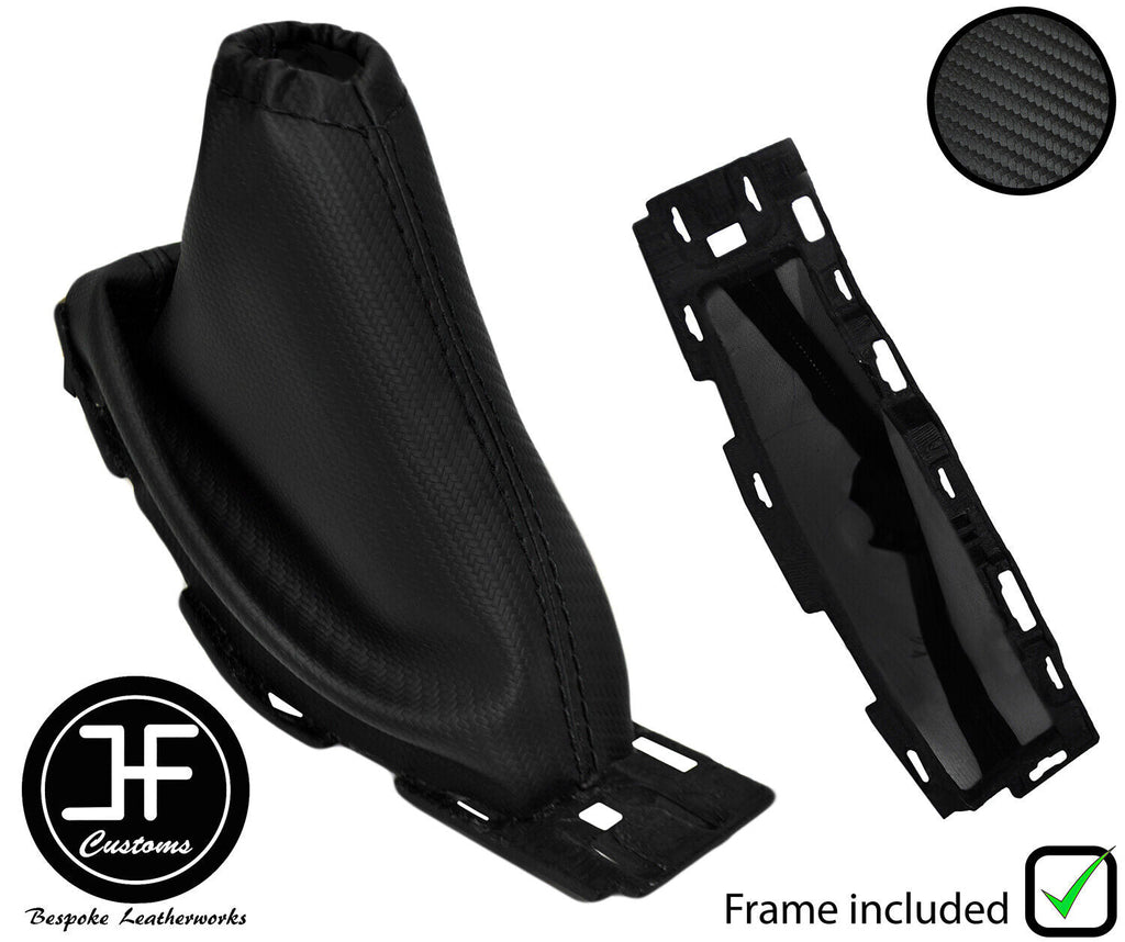 BLACK STITCH CARBON VINYL HANDBRAKE GAITER + PLASTIC FRAME FOR FORD FOCUS 14-18