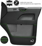 GREEN STITCH 2X NO AIR VENT FRONT DOOR CARD LEATHER COVER FOR VW T5 TRANSPORTER