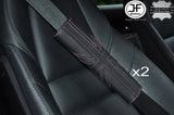 2X UNION JACK DESIGN DARK RED STITCH LEATHER LUXURY SHOULDER SEAT BELT PADS