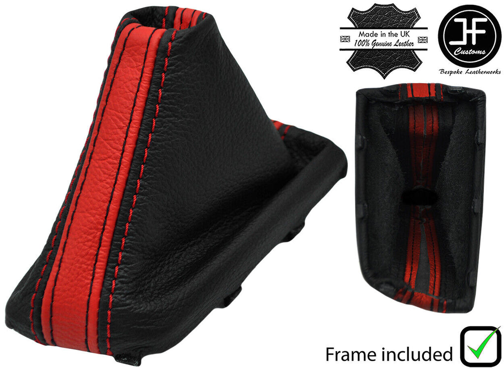 BLACK & RED STRIPE LEATHER AUTOMATIC GEAR+PLASTIC FRAME FOR HYUNDAI I20 15-19