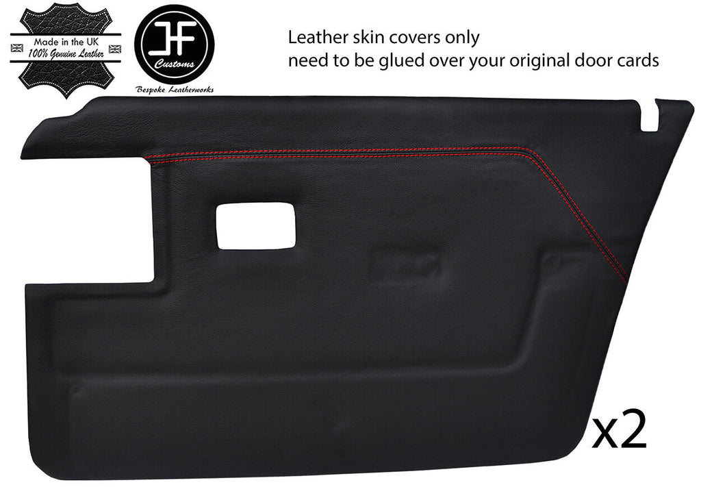 RED STITCH 2X FRONT DOOR CARD LEATHER COVERS FITS PEUGEOT 309 85-89 5 DOOR