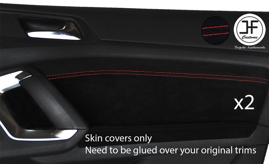 RED STITCH 2X FRONT DOOR CARD TRIM SUEDE COVERS FOR PEUGEOT 308 14-18 5 DOOR