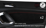 RED STITCH 2X FRONT DOOR CARD TRIM SUEDE COVERS FOR PEUGEOT 308 14-18 5 DOOR