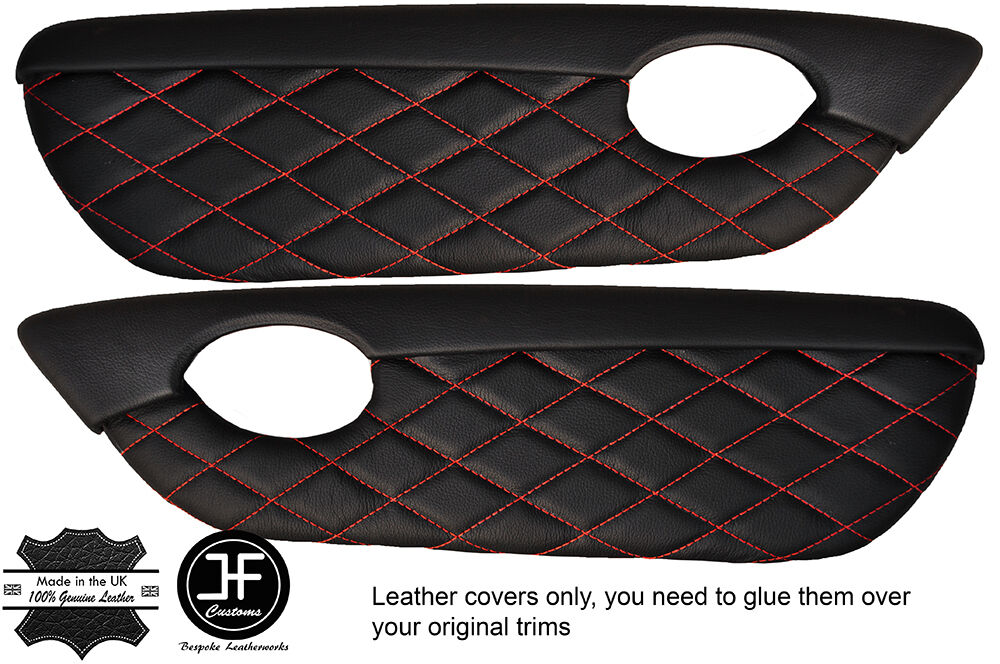 RED DIAMOND STITCH 2X DOOR CARD TRIM LEATHER COVERS FITS MG TF MGTF MK2 00-06