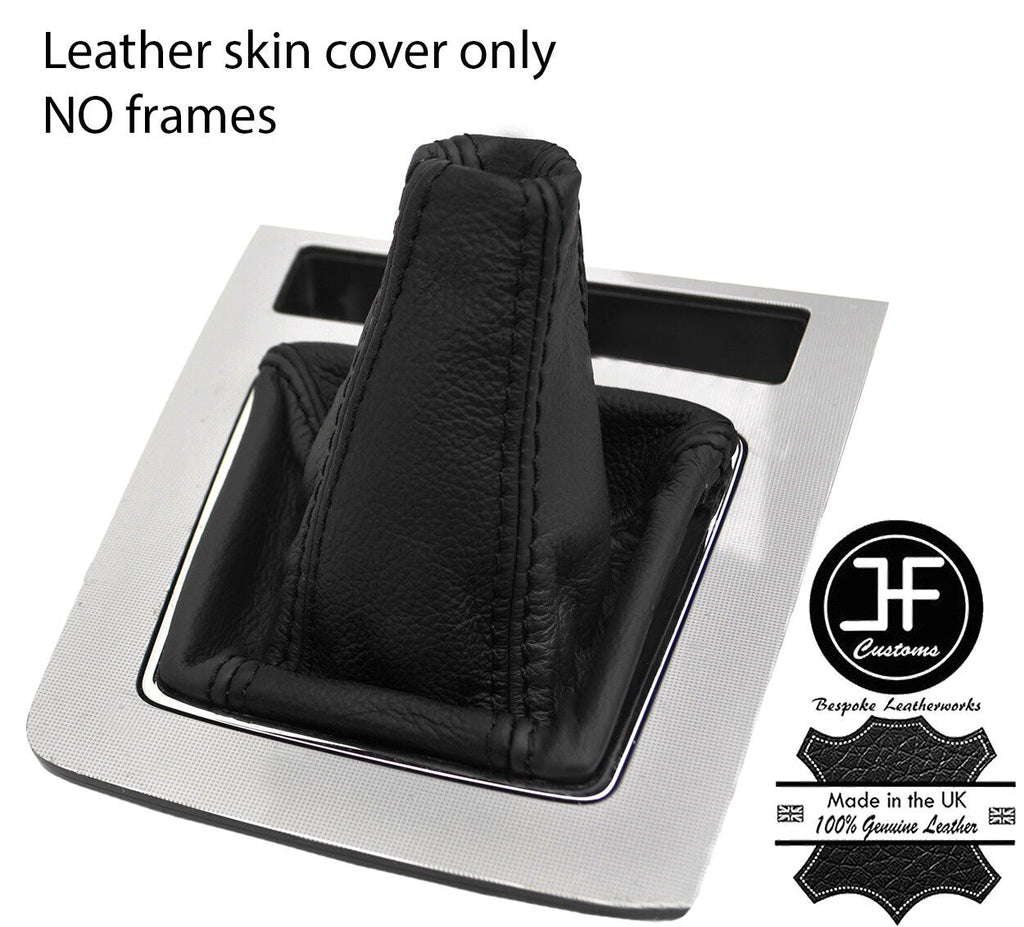 BLACK & BLACK TOP GRAIN REAL LEATHER GEAR GAITER FITS SKODA OCTAVIA MK3 13-17