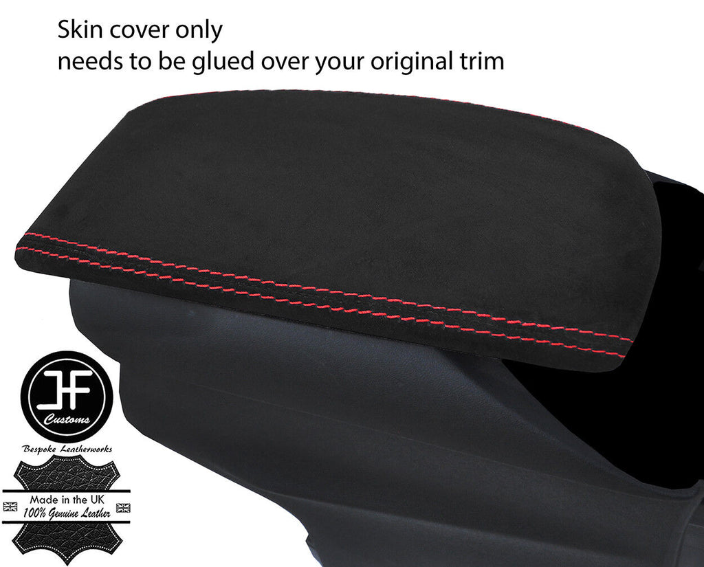 RED STITCHING REAL SUEDE ARMREST LID COVER FITS CITROEN DS5 2011-2017 CUSTOM NEW