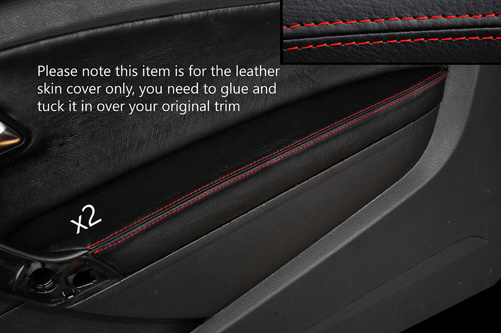 RED STITCH 2X FRONT DOOR ARMREST SKIN COVER FITS VW POLO MK5 09-17 3 DOOR