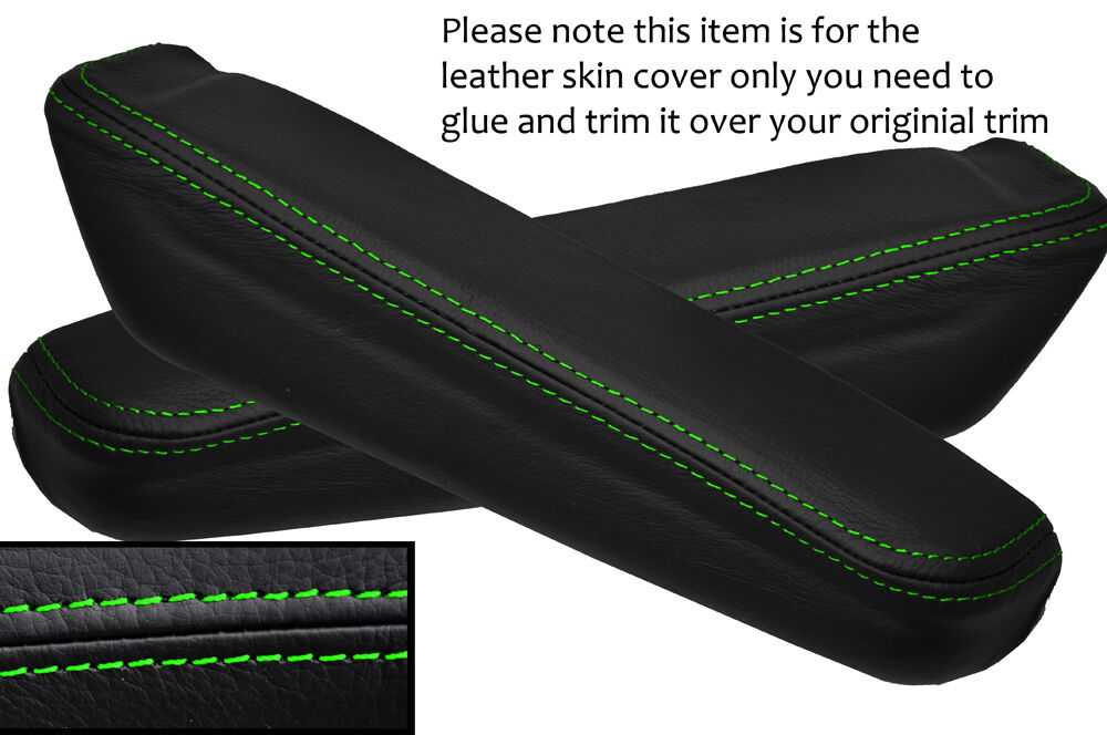 GREEN  STITCH 2X REAR DOOR ARMREST LEATHER SKIN COVERS FITS FORD CAPRI MK3 78-87