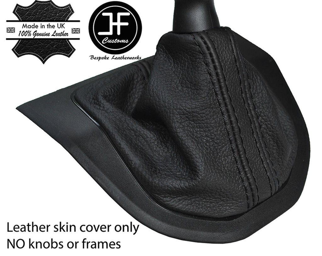 BLACK & BLACK STRIPE TOP GRAIN LEATHER GEAR GAITER FITS VW T6 TRANSPORTER 16-19