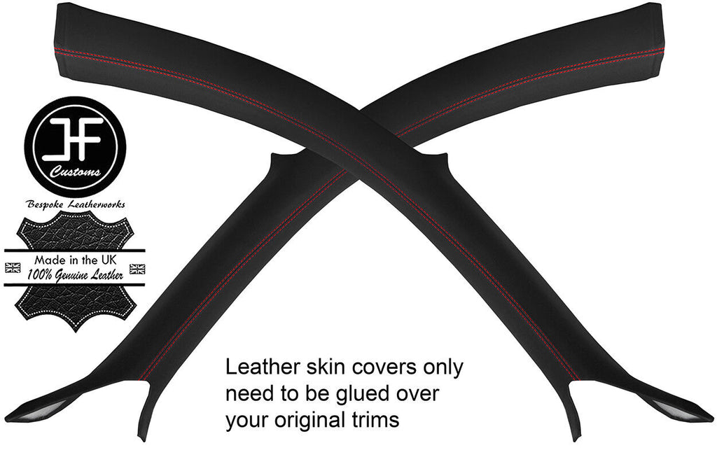RED STITCH 2X A PILLAR TOP GRAIN LEATHER COVERS FITS AUDI TT MK2 06-14 COUPE
