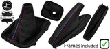 BLACK & TRI STITCH LEATHER MANUAL GAITER SET+PLASTIC FRAME FOR BMW 5 E34 87-97