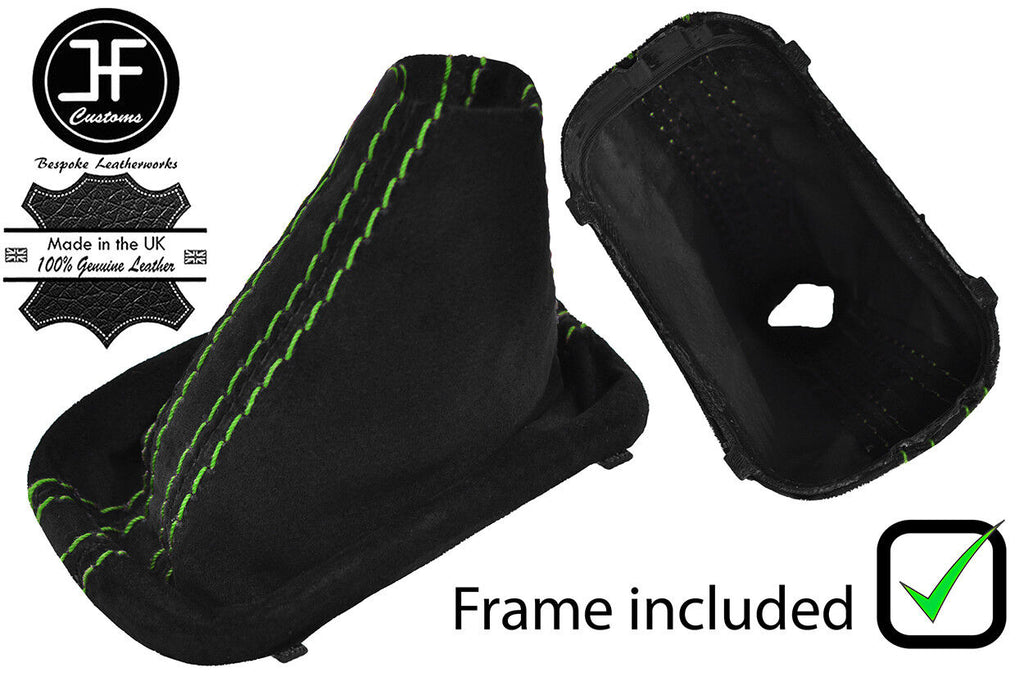 GREEN STITCH AUTO DSG SUEDE GEAR GAITER + PLASTIC FRAME FOR VW SCIROCCO 08-17