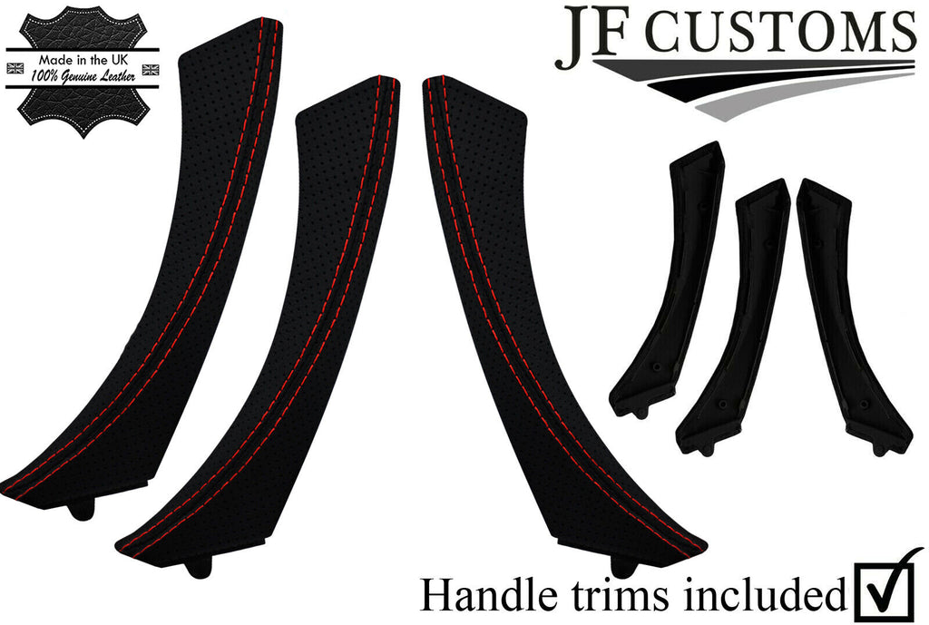 RED STITCH PERFORATED LEATHER  3X DOOR HANDLE TRIM + COVERS FOR BMW E90 E91 E9X