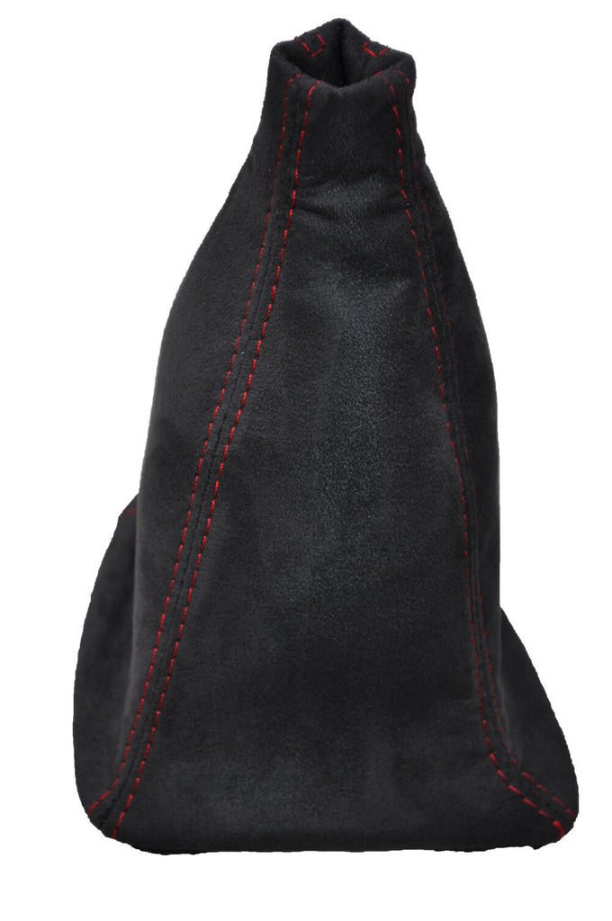 RED STITCH  FITS SAAB 900 CLASSIC 1978-1993 GEAR GAITER REAL BLACK SUEDE