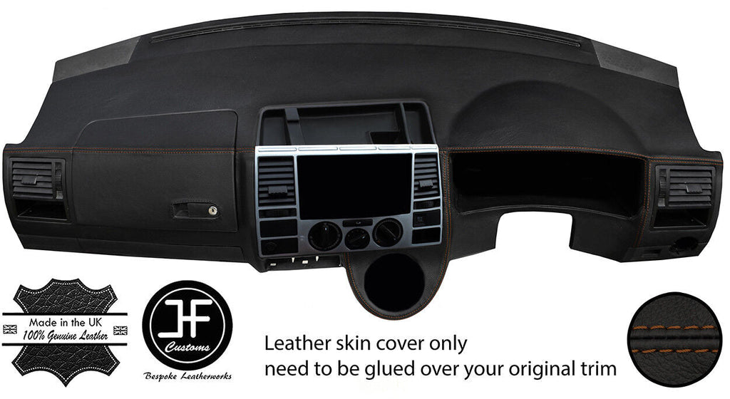 BROWN  STITCH DASH DASHBOARD REAL LEATHER COVER FITS VW T5 TRANSPORTER CARAVELLE