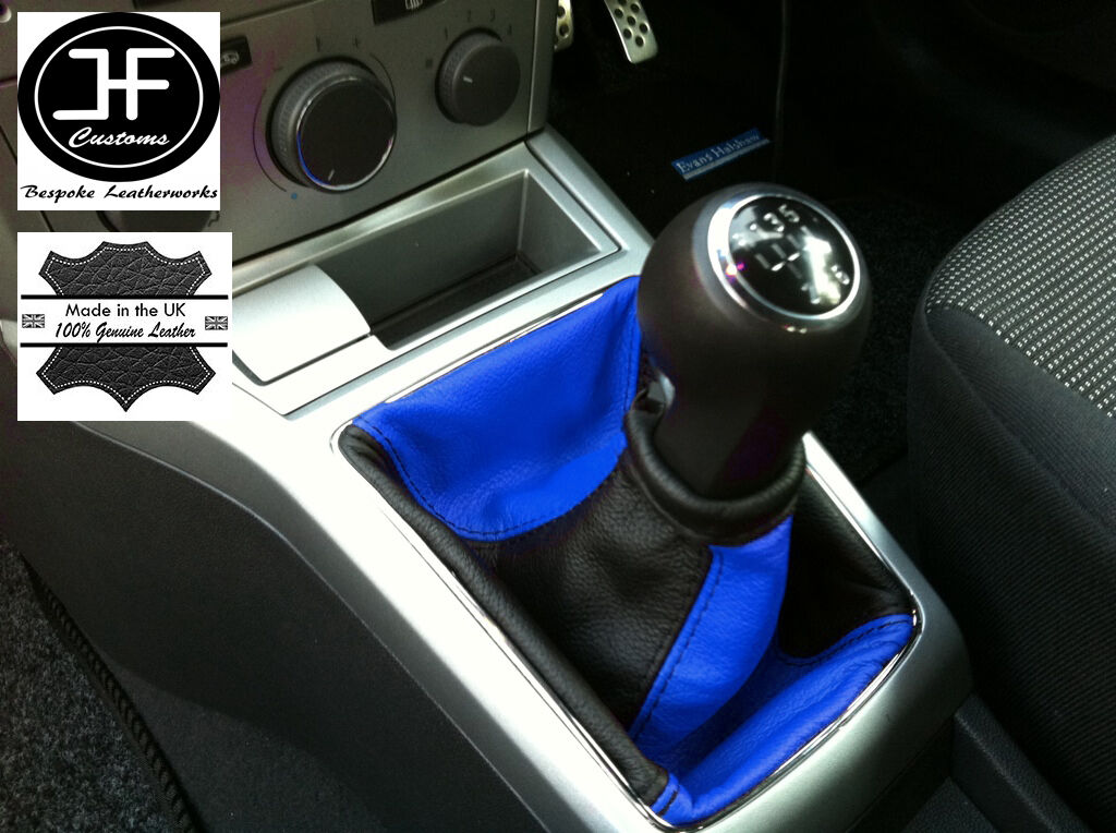 BLACK BLUE FITS OPEL VAUXHALL ASTRA H MK5 MKV STICK GEAR GAITER LEATHER