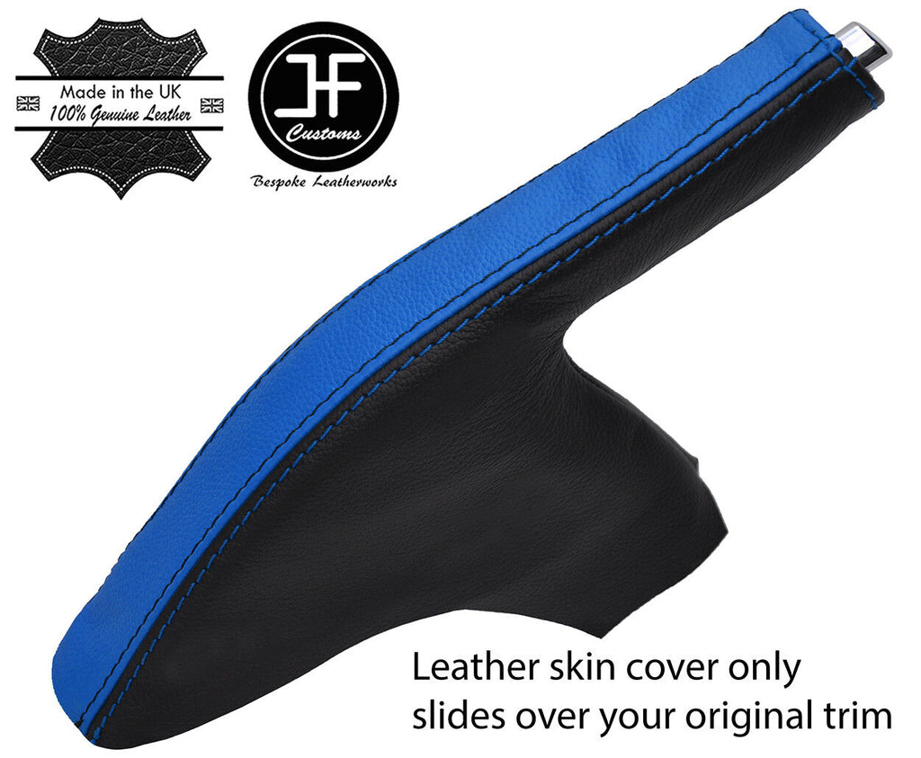 BLACK & BLUE LEATHER SLIM HANDBRAKE GAITER COVER FOR FORD FIESTA MK7 2008-2013