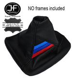 TRI STRIPES BLACK STITCH LEATHER GEAR GAITER FITS BMW 5 SERIES F10 F11 2010-2016