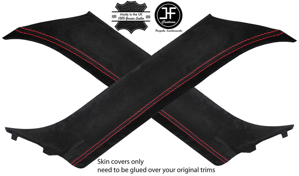 RED  STITCH 2X A PILLAR SUEDE COVERS FITS BMW MINI COOPER R50 R53 2001-2006