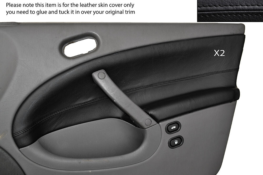 BLACK STITCH 2X FRONT DOOR CARD TRIM LEATHER SKIN COVER FITS SAAB 95 9-5 97-05