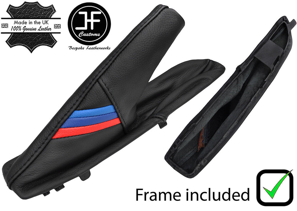 BLACK STITCH TRI STRIPE LEATHER HANDBRAKE +PLASTIC FRAME FOR BMW E81 E82 E87 E88