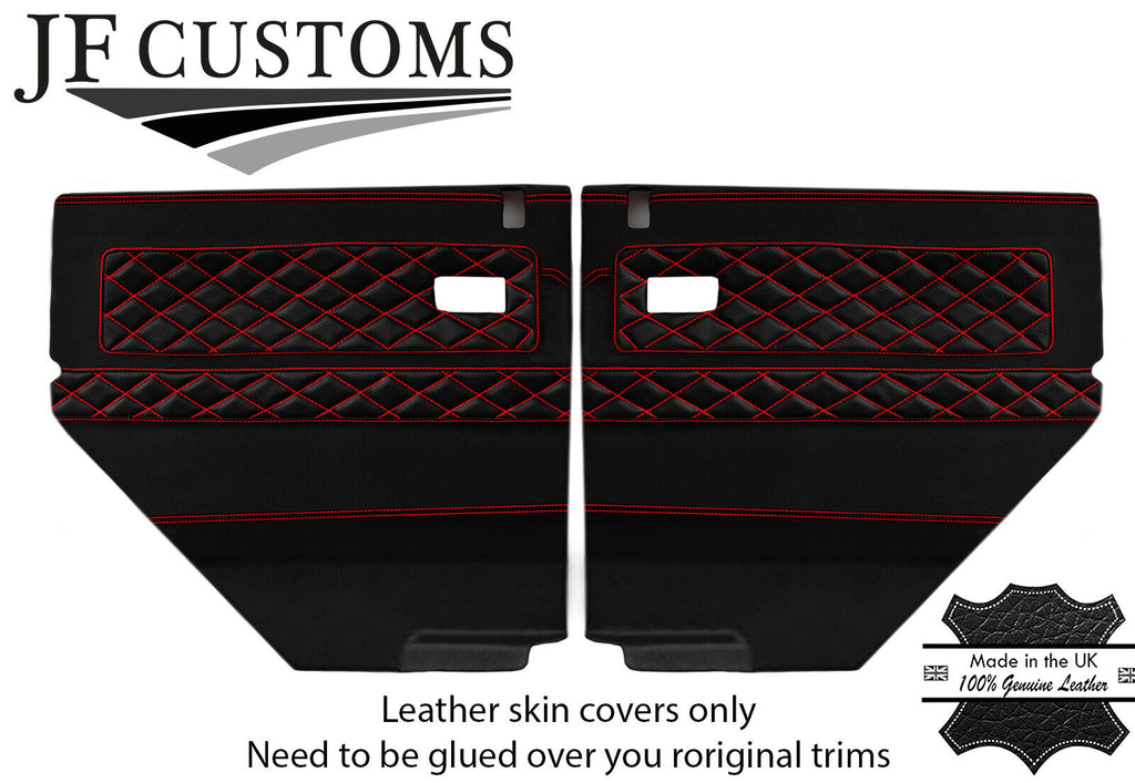 RED STITCH LUXE-LEATHER 2X REAR DOOR CARD COVERS FOR DEFENDER 110 STYLE 3