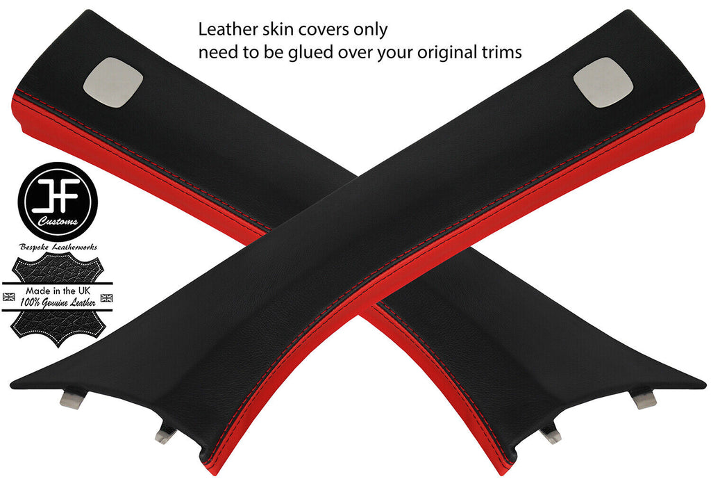 BLACK RED LEATHER 2X A PILLAR COVERS FOR SMART FORTWO 453 2014-2019 CUSTOM NEW