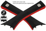 BLACK RED LEATHER 2X A PILLAR COVERS FOR SMART FORTWO 453 2014-2019 CUSTOM NEW