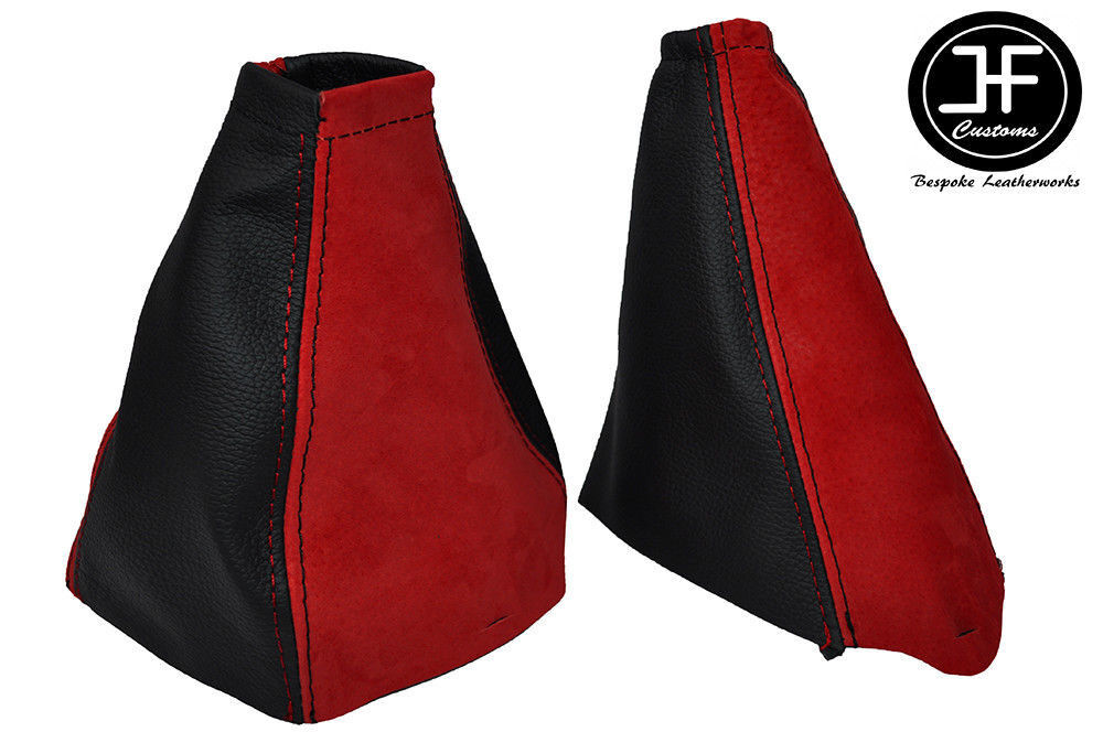 RED SUEDE & BLACK LEATHER FITS FORD FOCUS MK1 1998-2004 GEAR HANDBRAKE GAITER