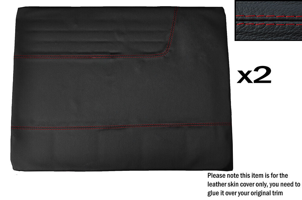 RED STITCH 2X FRONT DOOR CARD LEATHER SKIN COVERS FITS FORD 100E CUSTOM NEW