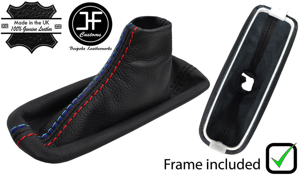 BLACK & TRI STITCH LEATHER HANDBRAKE GAITER+PLASTIC FRAME FOR BMW X5 E53 00-06