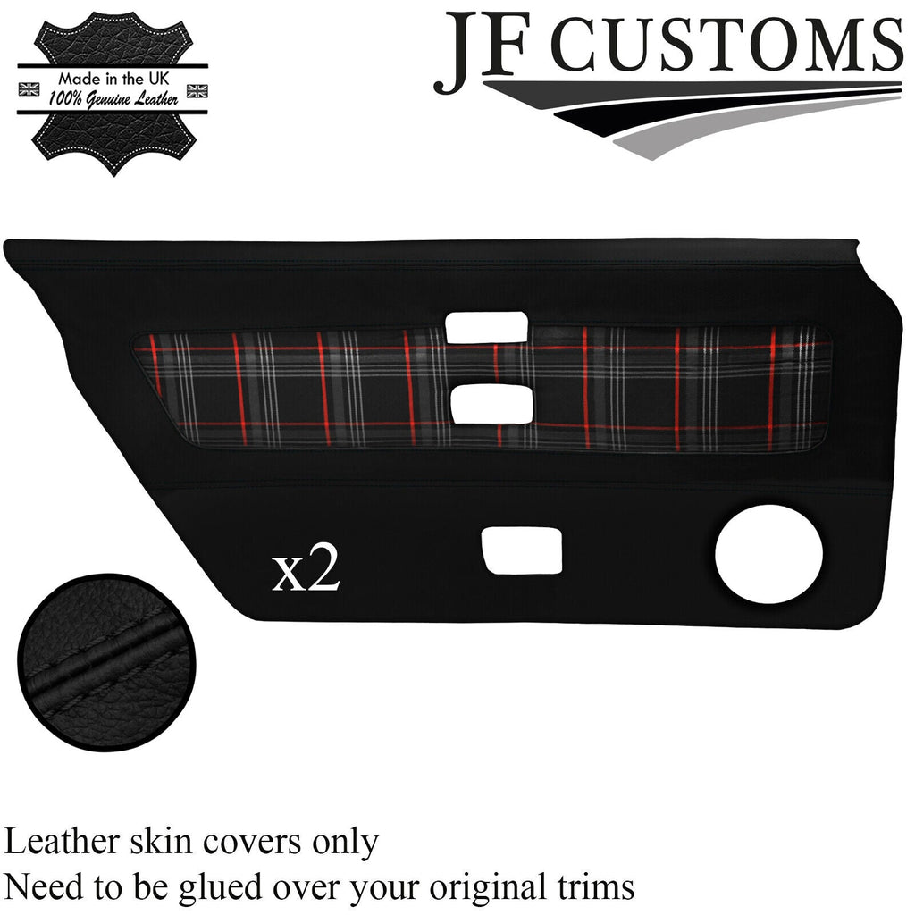 BLACK STITCH LEATHER+RED TARTAN 2X DOOR CARD COVER FOR TRIUMPH TR7 76-81 JF2
