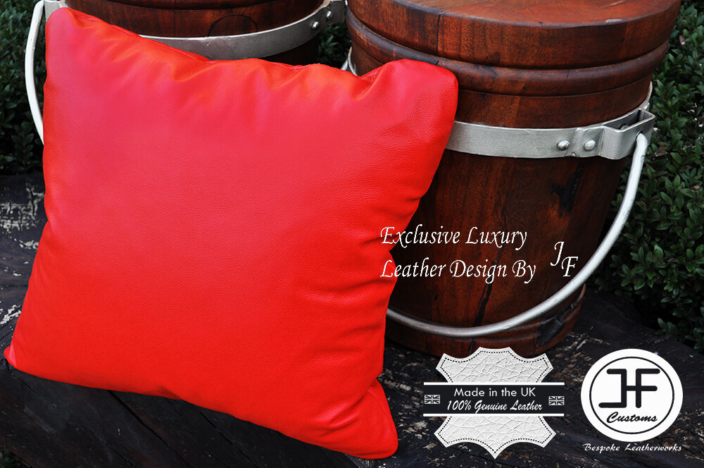 1X RED EXCLUSIVE LUXURY GENUINE LEATHER CUSHION ROUND CORNERS 18" x 18"