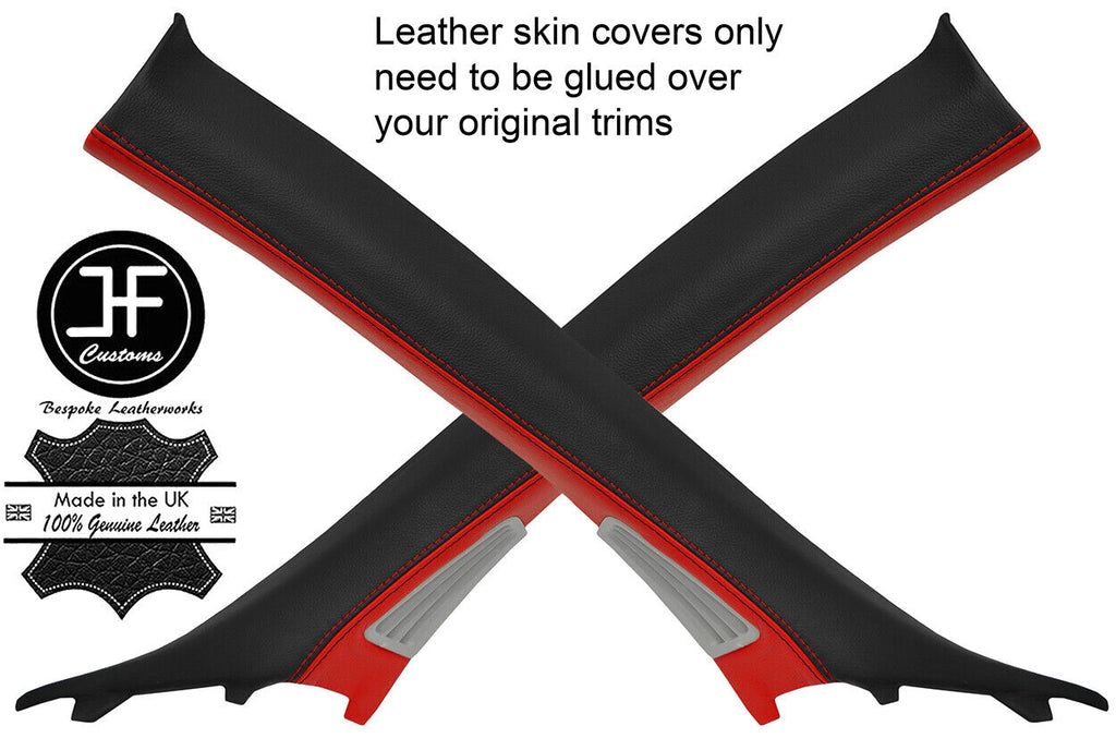 BLACK & RED REAL LEATHER 2X A PILLAR COVERS FITS NISSAN GT-R GTR R35 09-17