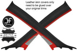 BLACK & RED REAL LEATHER 2X A PILLAR COVERS FITS NISSAN GT-R GTR R35 09-17