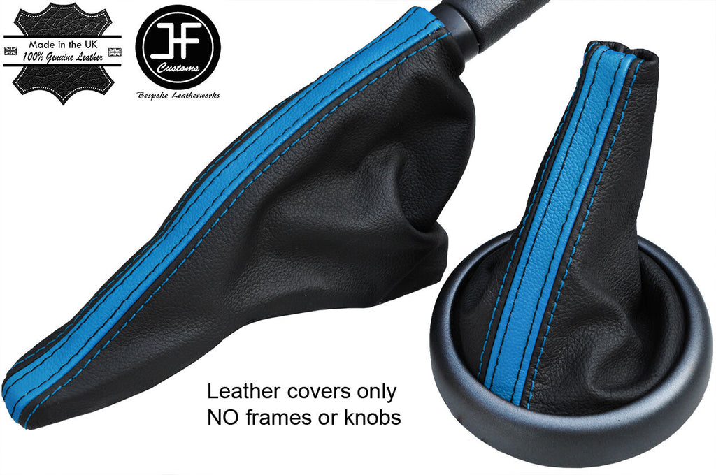 BLACK & BLUE STRIPE TOP GRAIN LEATHER GAITER SET FOR BMW MINI R50 R52 R53 01-06