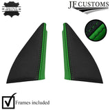GREEN & BLACK LEATHER 2X WING MIRROR DOOR TRIM COVER+FRAMES FOR VW GOLF MK3