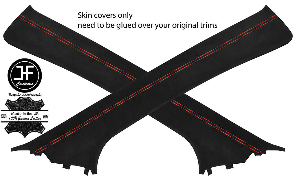 RED STITCH 2X A POST PILLAR REAL SUEDE COVERS FITS HONDA CRV 2006-2012