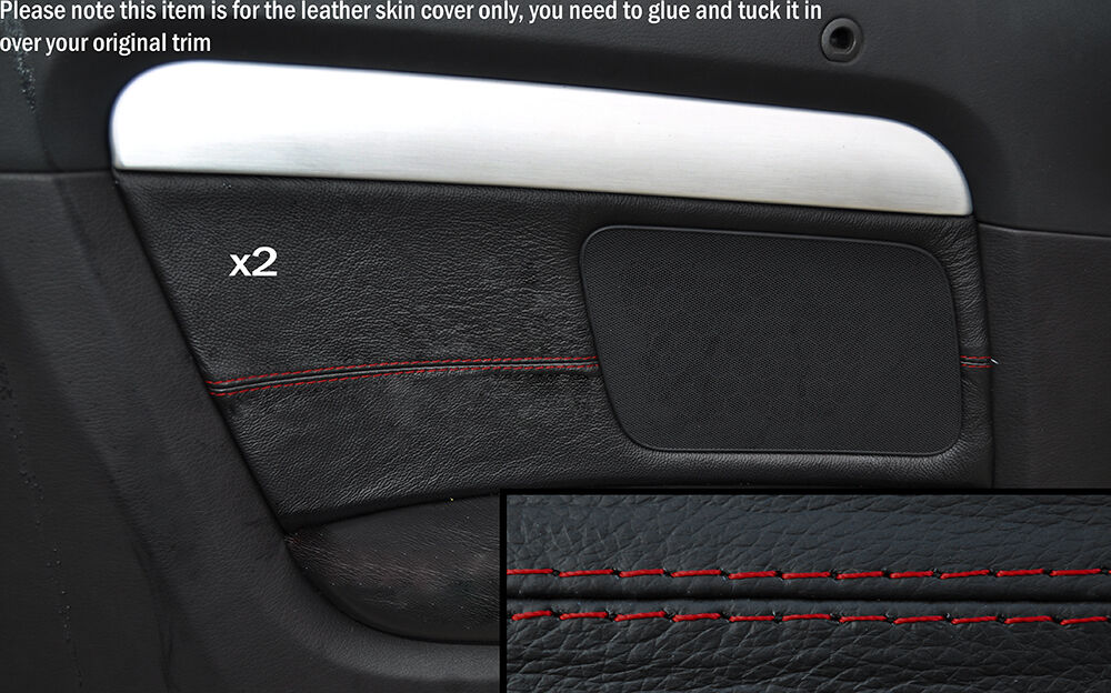 RED STITCH 2X REAR DOOR CARD SKIN COVER FITS AUDI A4 CABRIO CONVERTIBLE 05-09