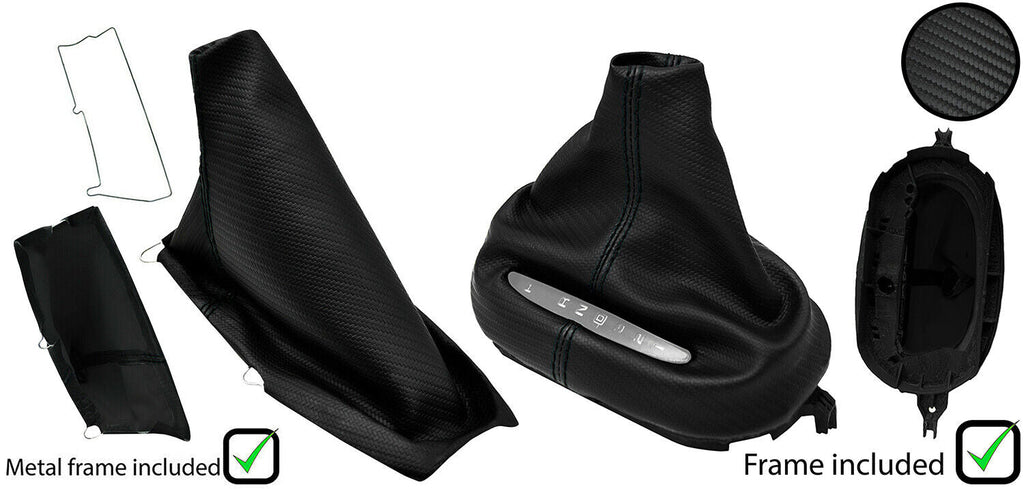 BLACK STITCH CARBON VINYL AUTO GAITER SET+PLASTIC + METAL FRAME FOR CORVETTE C5