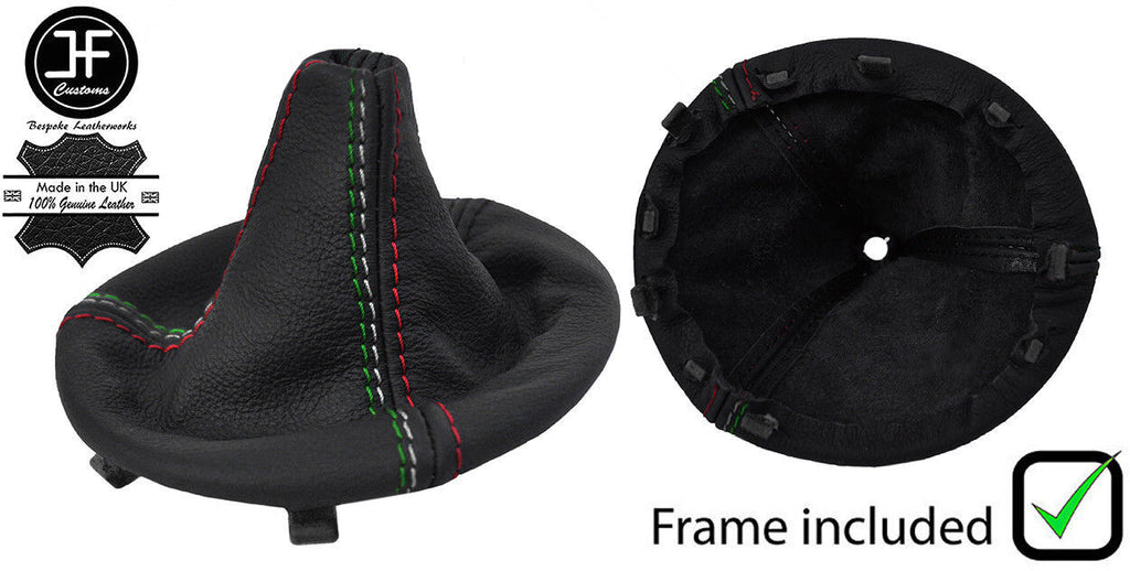 BLACK STITCH ITALIAN FLAG STITCH LEATHER GEAR+PLASTIC FRAME FOR FIAT 500 07-16
