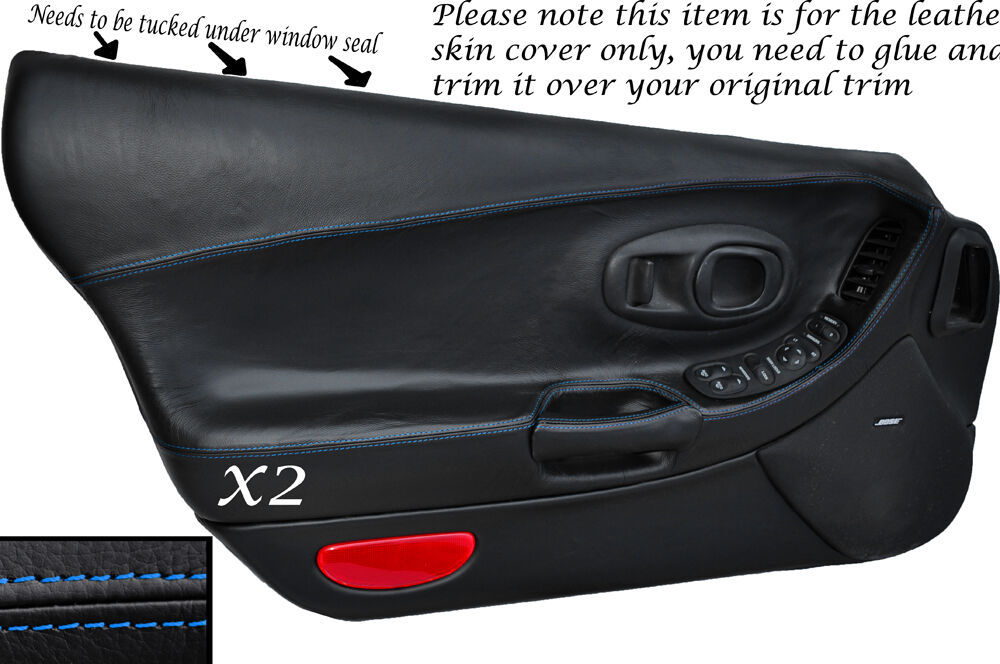 BLUE STITCH 2X FULL DOOR CARD LEATHER SKIN COVERS  FITS CORVETTE C5 1997-2004
