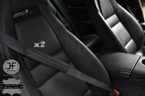 2X BLACK LEATHER & BLACK STRIPE LUXURY SHOULDER SEAT BELT PADDED PADS CUSTOM NEW