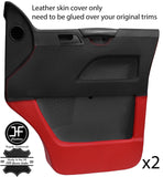 BLACK & RED REAL LEATHER 2X FRONT DOOR CARD COVERS FOR VW T5 TRANSPORTER