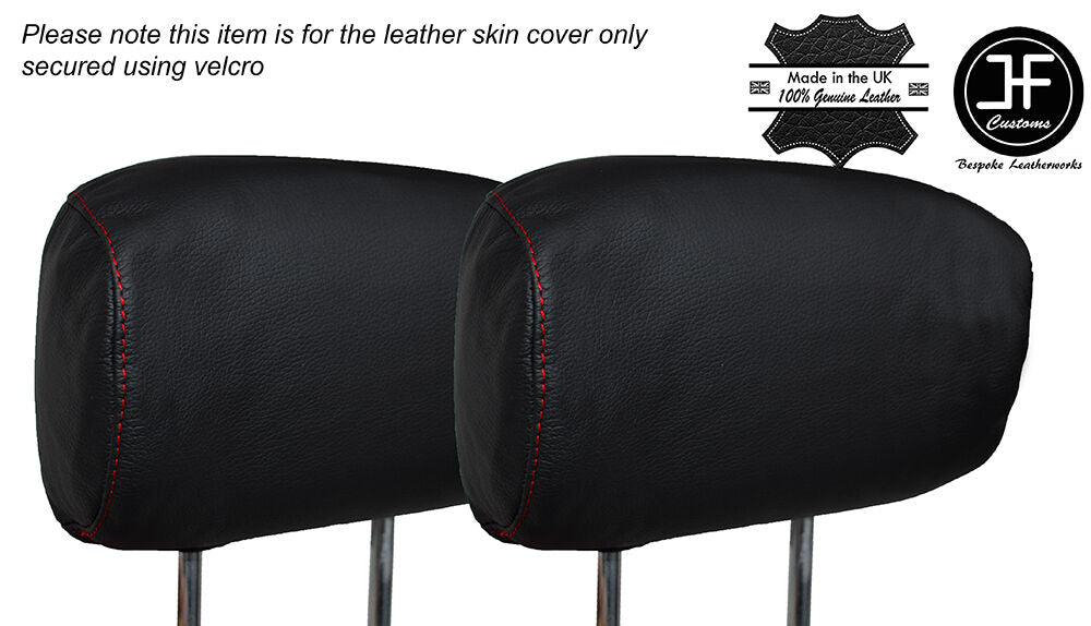 RED STITCH 2X FRONT HEADREST LEATHER SKIN COVER FITS RENAULT 5 GT TURBO