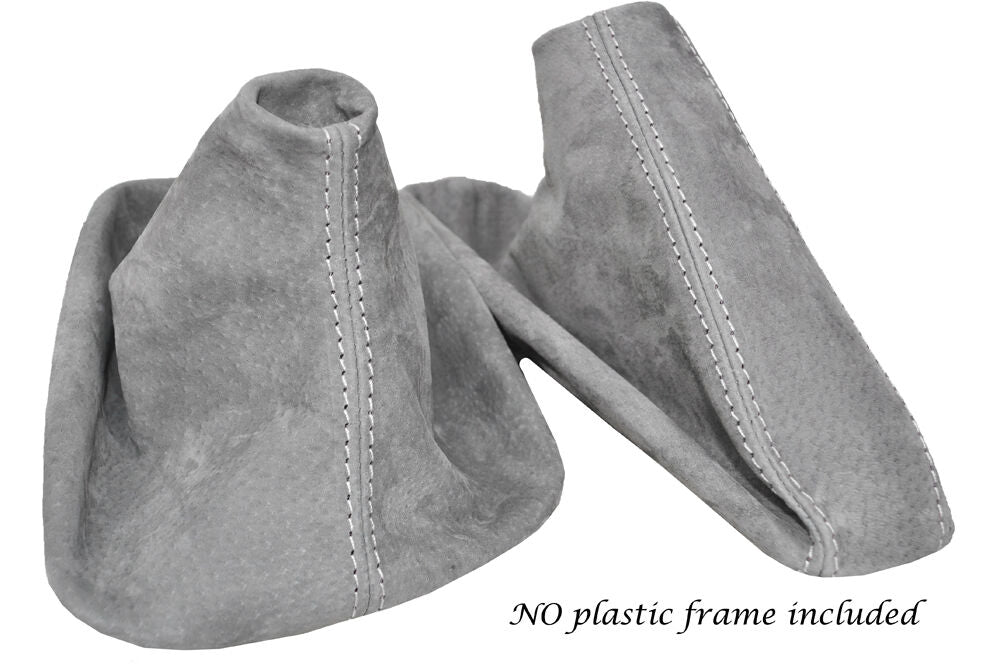 WHITE STITCHING LIGHT GREY SUEDE GAITER SET FITS BMW 3 SERIES E36 E46 92-05